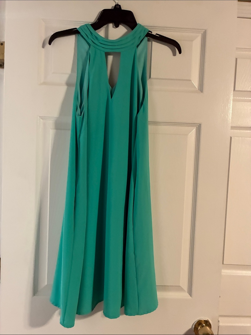 Love Riche Teal Shoulders out Halter Swing Dress